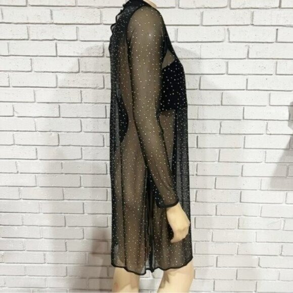 Eva Franco Long‑Sleeve Sheer Mesh Rhinestone Tunic Top, Size M — Statement Layer - Picture 14 of 16